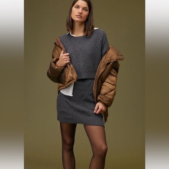 SOLD- 
Anthropologie Maeve Gray Cable Knit Sweater and Skirt Set - Picture 3 of 16